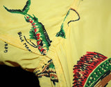 Size Large 1940s Men's Hawaiian Style Shirt - Florida Fishes Print Yellow Cold Rayon Top - Mens 40s Rarity - Royal Palm Tampa - Chest 46