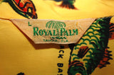 Size Large 1940s Men's Hawaiian Style Shirt - Florida Fishes Print Yellow Cold Rayon Top - Mens 40s Rarity - Royal Palm Tampa - Chest 46
